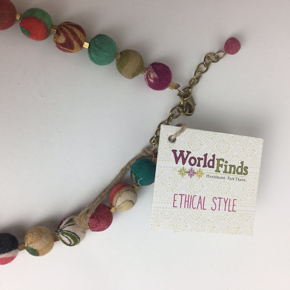 Fair Trade Handmade Brass Chains & Kantha Necklace - Picture 3 of 5